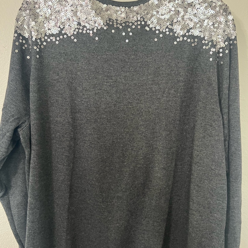Michael Kors Dark Gray Sequin Long Sleeve Sweater - Picture 4 of 4